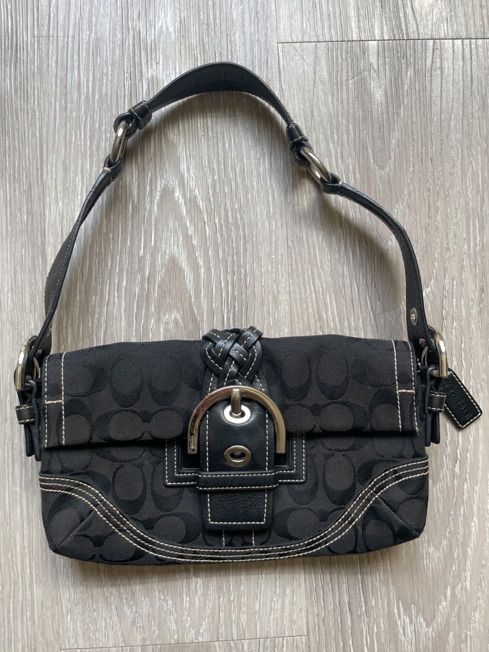 Y2K Coach SoHo 6280 Black Signature Canvas Shoulder Bag with Braided Belt Accent
